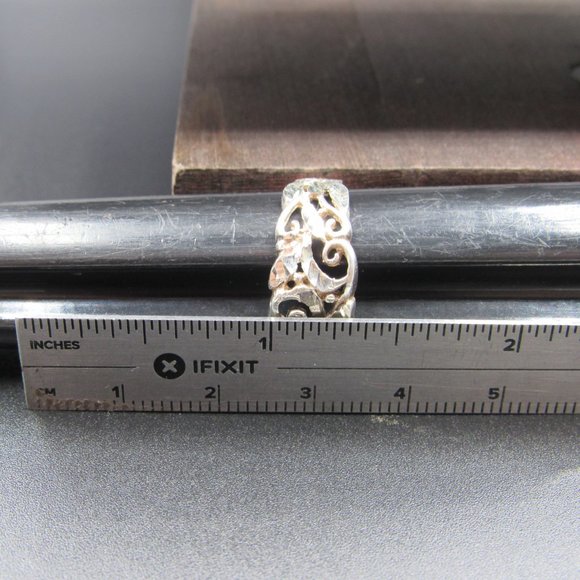 Size 8 Sterling Silver Diamond Cut Rustic Floral Band Ring Vintage - Picture 8 of 9
